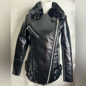 River Island boxy shearling jacket in black